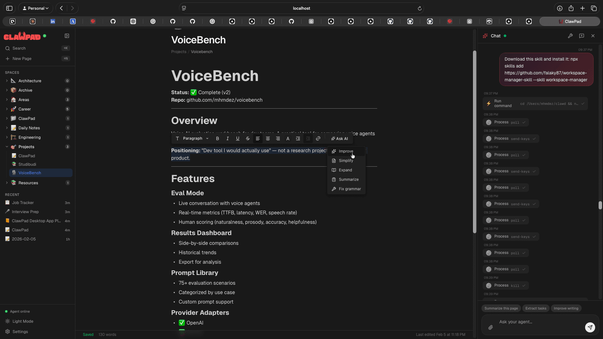 Agent Co-creation in ClawPad - Inline AI Actions